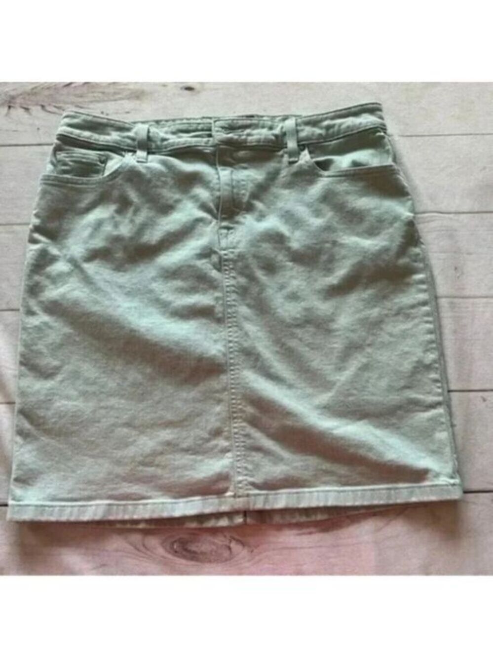 L.L.BEAN Womens Favorite Fit Denim Straight Pencil Jean Skirt 12R, Back Slit